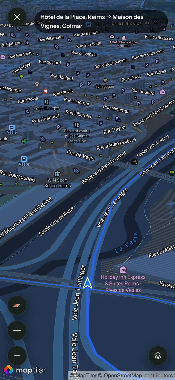 Follow route in night mode.